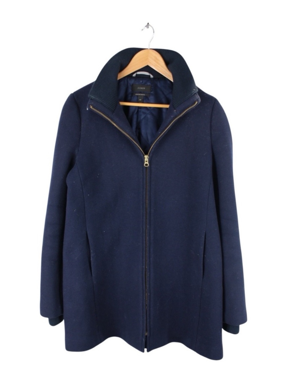 J.Crew Italian Wool Overcoat Womens 16 Tall Navy Zip Up Mid Length Jacket